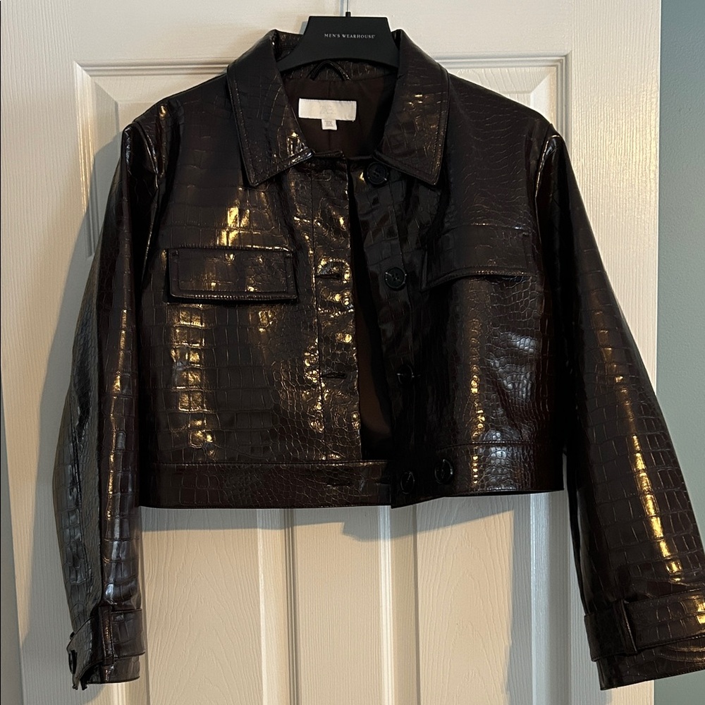 Croc-Embossed dark brown jacket